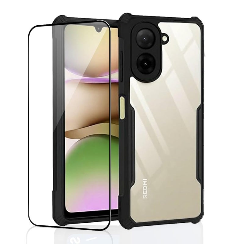 ShieldTech Back Cover Case + Screen Protector for Poco C71 | Transparent & Black Mobile Phone Back Case Cover for Poco C 71 | Camera Protection | Poco C71 4G TPU & PC Black Back Cover Case - Image 1