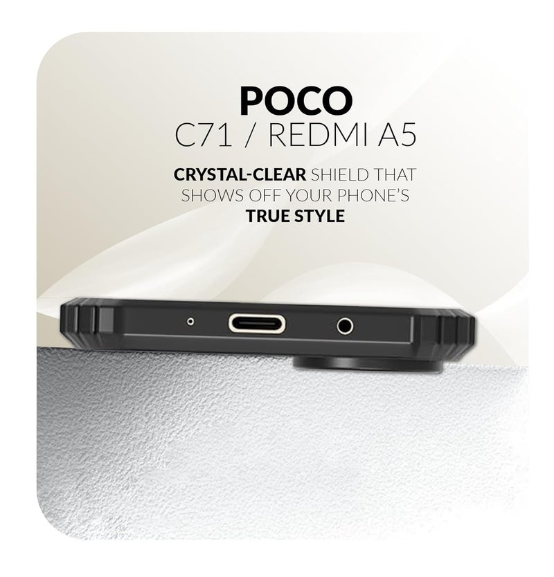 ShieldTech Back Cover Case + Screen Protector for Poco C71 | Transparent & Black Mobile Phone Back Case Cover for Poco C 71 | Camera Protection | Poco C71 4G TPU & PC Black Back Cover Case - Image 4