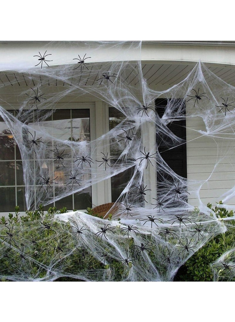 AUTOYSUR Stretchy Spider Web Decorations with 100 Extra Fake Spiders,1000 sqft Spooky Stretchy Cobwebs for Home Yard Indoor Outdoor Party Yard Haunted House (White)  - Image 3