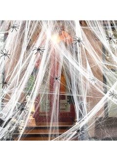 AUTOYSUR Stretchy Spider Web Decorations with 100 Extra Fake Spiders,1000 sqft Spooky Stretchy Cobwebs for Home Yard Indoor Outdoor Party Yard Haunted House (White)  - Image 2