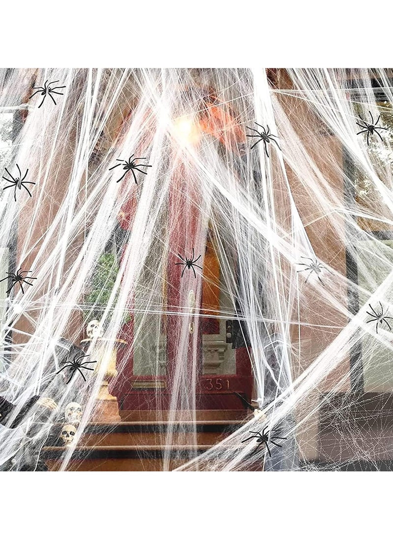 AUTOYSUR Stretchy Spider Web Decorations with 100 Extra Fake Spiders,1000 sqft Spooky Stretchy Cobwebs for Home Yard Indoor Outdoor Party Yard Haunted House (White)  - Image 2
