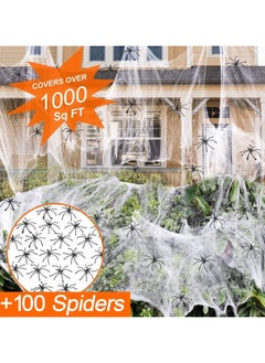 AUTOYSUR Stretchy Spider Web Decorations with 100 Extra Fake Spiders,1000 sqft Spooky Stretchy Cobwebs for Home Yard Indoor Outdoor Party Yard Haunted House (White)  - Image 5