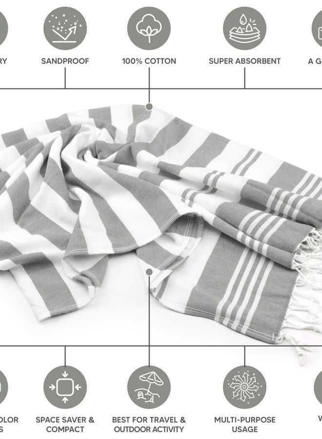 Utopia Towels 4 Pack Turkish Beach Towel (40 x 72 Inches) - 100% Cotton Oversized Sand Free Lightweight Quick-Dry Turkish Towel, Prewashed for Soft Feel, Large Peshtemal Towel for Travel (Cool Grey) - Image 3