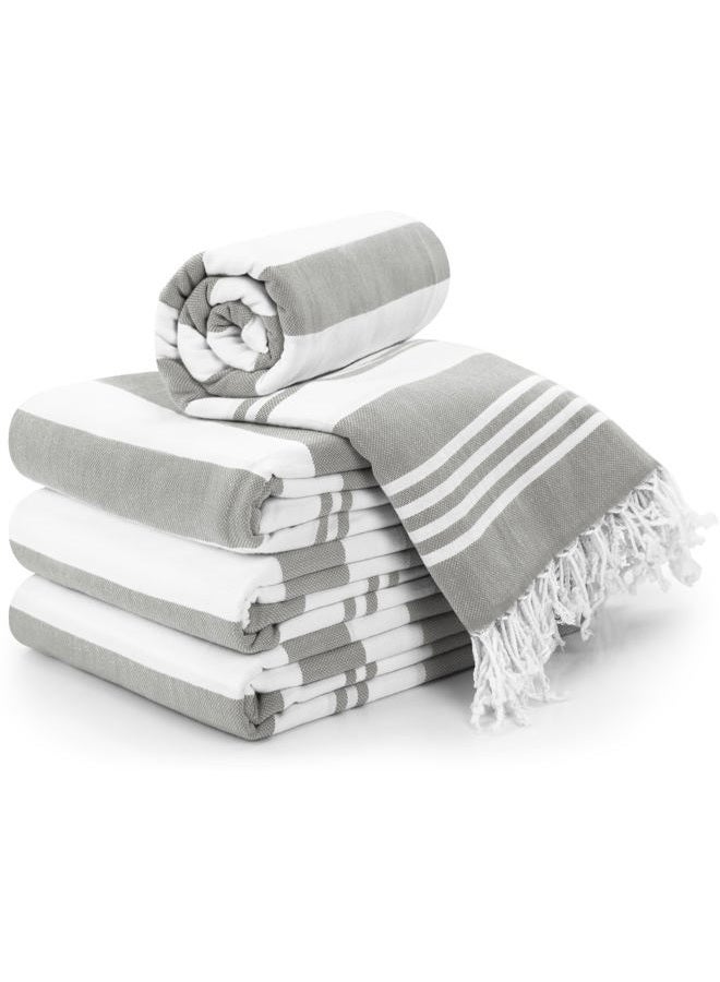 Utopia Towels 4 Pack Turkish Beach Towel (40 x 72 Inches) - 100% Cotton Oversized Sand Free Lightweight Quick-Dry Turkish Towel, Prewashed for Soft Feel, Large Peshtemal Towel for Travel (Cool Grey) - Image 1