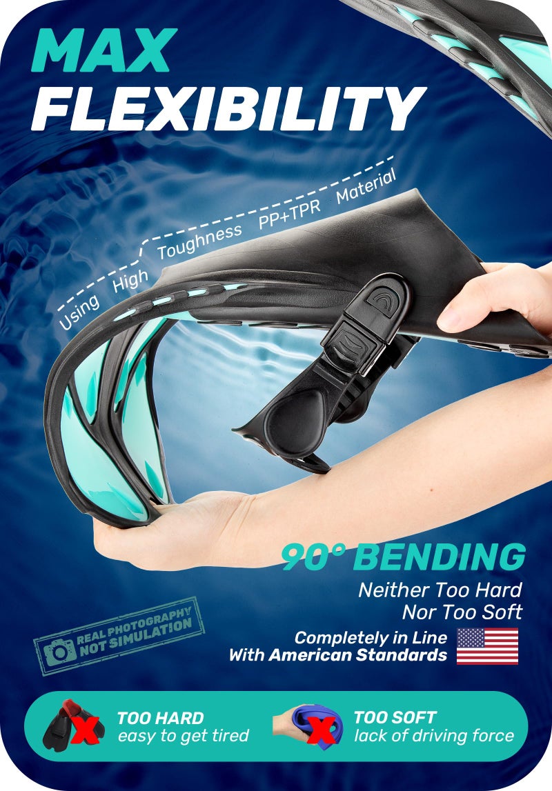Capas زعنفة الغوص CAPAS، زعانف السباحة بحجم السفر قصيرة قابلة للتعديل للغوص والسباحة للبالغين والرجال والنساء والأطفال، زعانف سباحة مفتوحة الكعب - Image 3