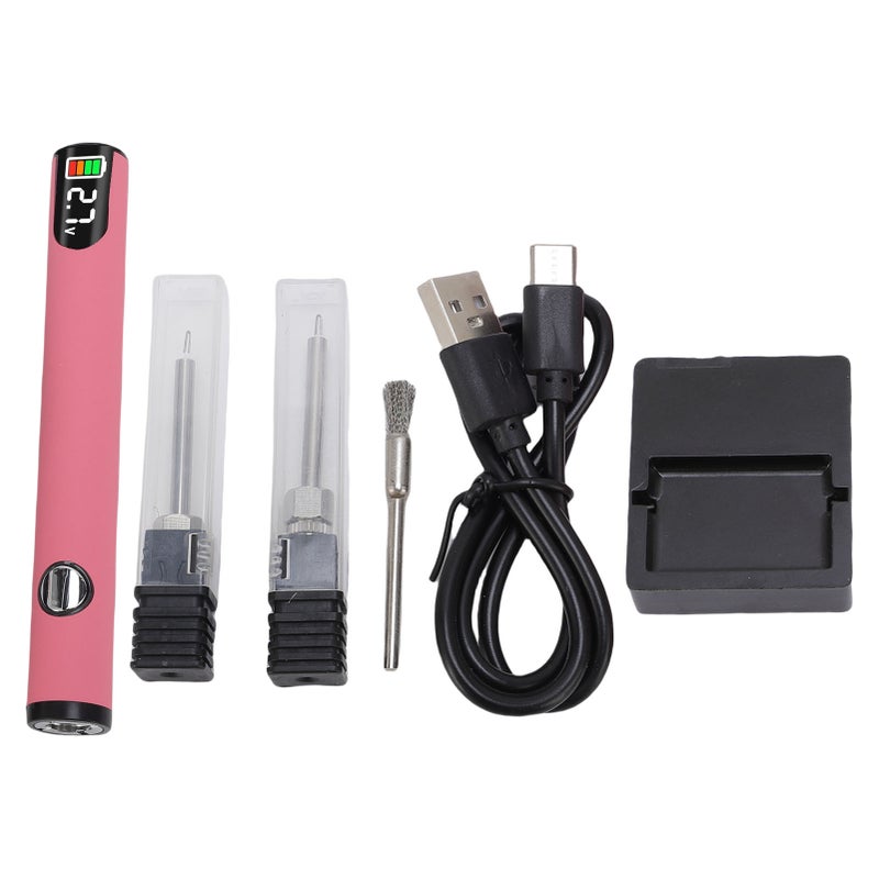 Thread Burning Pen Kit Rechargeable for Jewelry Making Beading Leather Craft Sewing Weaving Stringing Portable Digital Display Pink - Image 1