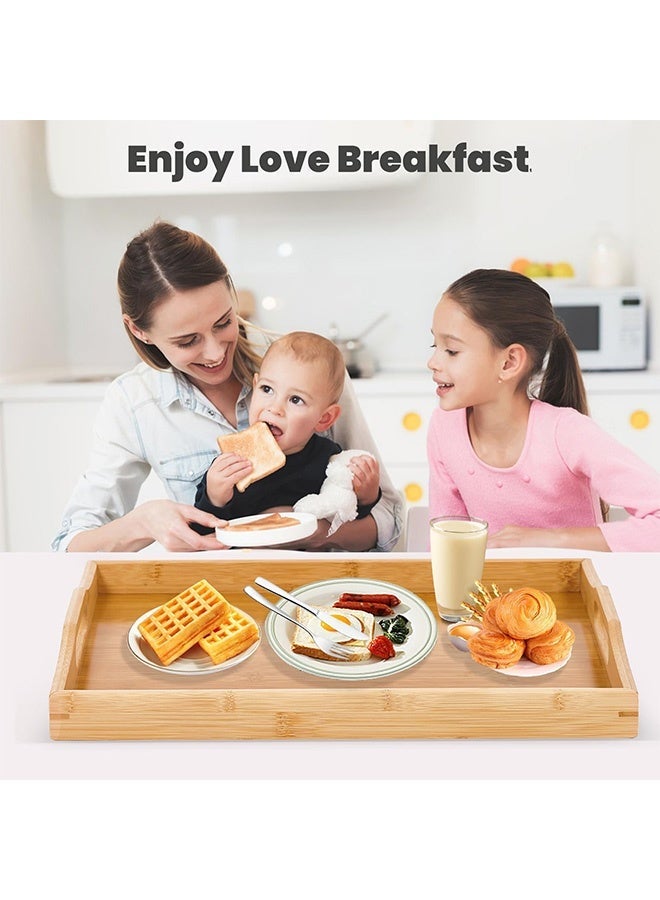 HaHaHai Wooden Serving Tray With Handles, Rectangular Bamboo Food Trays for Eating Breakfast Dinner, Wooden Tray for Serving Tea Coffee Snack (38 X 25 X 5 CM) - Image 5