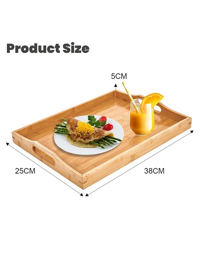 HaHaHai Wooden Serving Tray With Handles, Rectangular Bamboo Food Trays for Eating Breakfast Dinner, Wooden Tray for Serving Tea Coffee Snack (38 X 25 X 5 CM) - Image 2
