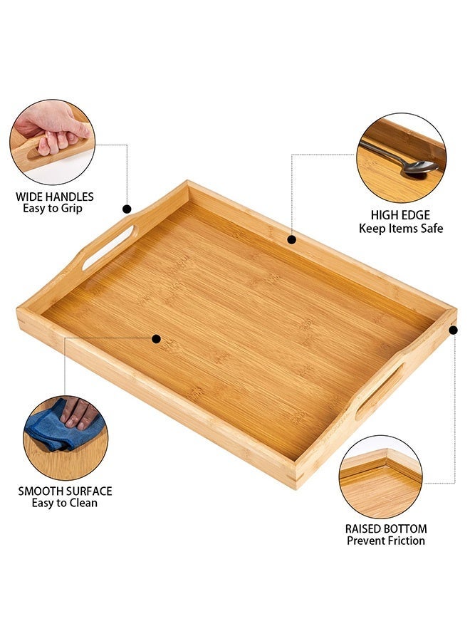 HaHaHai Wooden Serving Tray With Handles, Rectangular Bamboo Food Trays for Eating Breakfast Dinner, Wooden Tray for Serving Tea Coffee Snack (38 X 25 X 5 CM) - Image 3