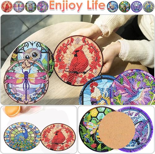 ijbnhd 8 Pack Diamond Art Coasters Kits, Animals Diamond Painting Coasters Kit, Animals Diamonds Art Non Slip Coaster Crafts Kits for Adults Gifts 4x4 inch (Cork Wooden Pad) - Image 2