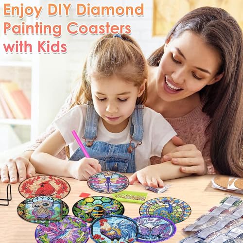 ijbnhd 8 Pack Diamond Art Coasters Kits, Animals Diamond Painting Coasters Kit, Animals Diamonds Art Non Slip Coaster Crafts Kits for Adults Gifts 4x4 inch (Cork Wooden Pad) - Image 5