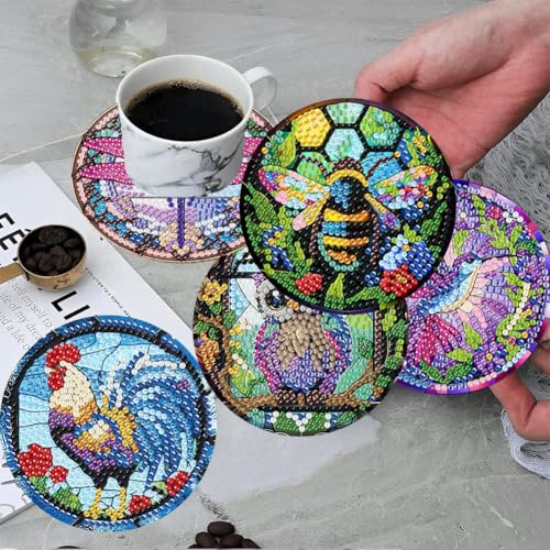 ijbnhd 8 Pack Diamond Art Coasters Kits, Animals Diamond Painting Coasters Kit, Animals Diamonds Art Non Slip Coaster Crafts Kits for Adults Gifts 4x4 inch (Cork Wooden Pad) - Image 4