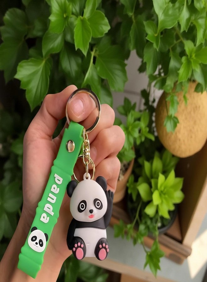 AEROSTARK Cute Panda Keychain Waving Hand - Soft Silicone Animal Keyring with Green Strap | Cartoon Bag Charm for Girls, Boys, Kids, Backpack, Car, Zipper Pull | Fun Gift Accessory - Image 5