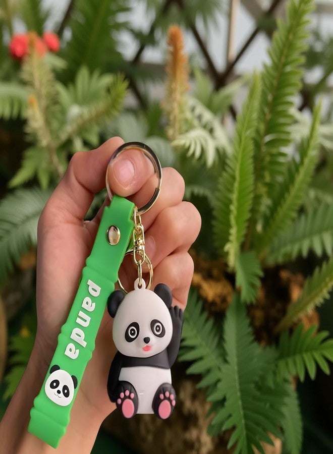 AEROSTARK Cute Panda Keychain Waving Hand - Soft Silicone Animal Keyring with Green Strap | Cartoon Bag Charm for Girls, Boys, Kids, Backpack, Car, Zipper Pull | Fun Gift Accessory - Image 4
