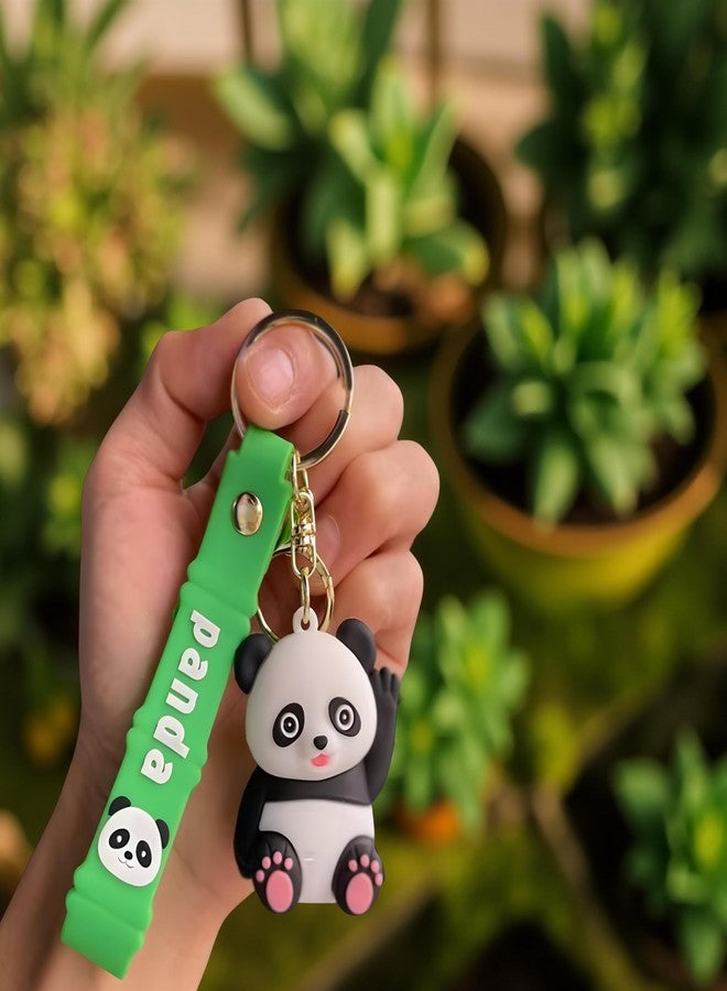 AEROSTARK Cute Panda Keychain Waving Hand - Soft Silicone Animal Keyring with Green Strap | Cartoon Bag Charm for Girls, Boys, Kids, Backpack, Car, Zipper Pull | Fun Gift Accessory - Image 3