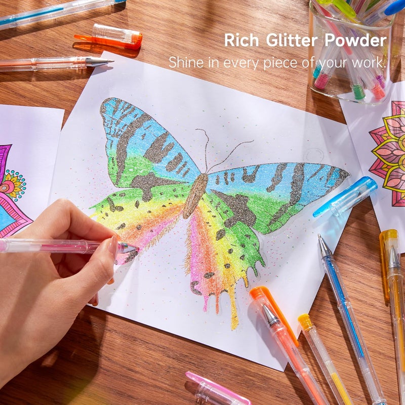 Shuttle Art مجموعة أقلام جل لامعة من شاتل آرت 240 قطعة، 120 لون مع 120 إعادة تعبئة لكتب تلوين البالغين والحرف اليدوية والتخطيط - Image 4
