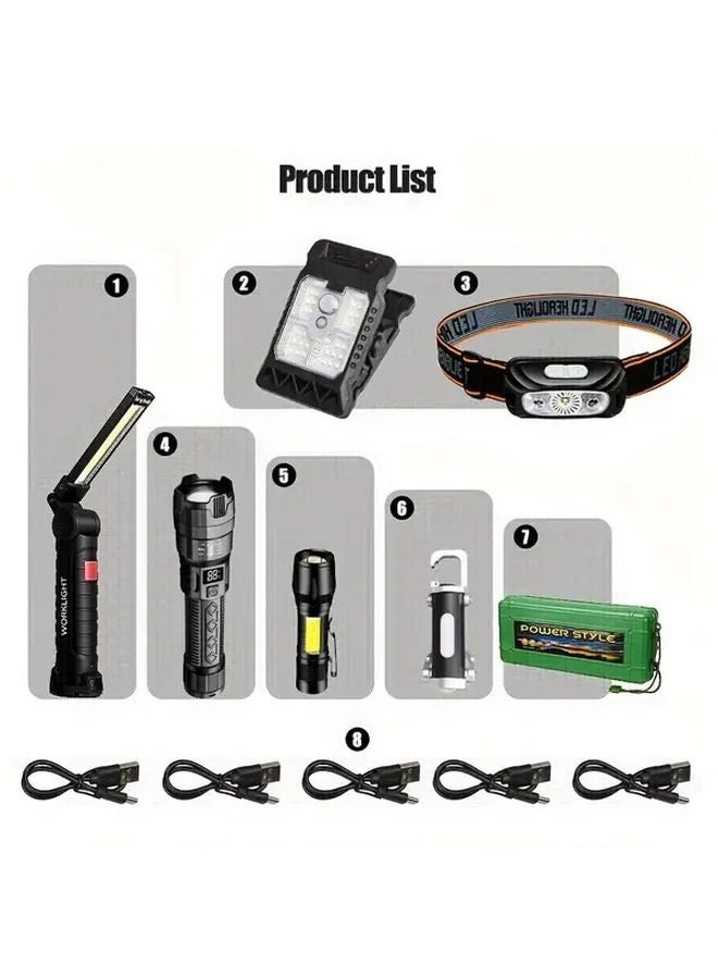 1 Set 6 Items LED Headlamp Flashlight USB Rechargeable Multiple Modes For Outdoor Camping - Image 3
