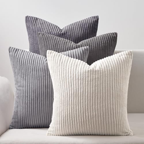 Topfinel Decorative Throw Pillow Covers Cushion Cases Set of 4 Soft Velvet Modern DoubleSided Designs Mix and Match for Home Decor Pillow Inserts Not Included 24x24 inch Grey - Image 1