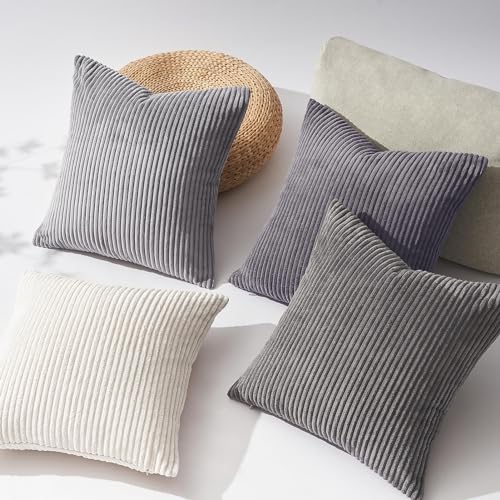 Topfinel Decorative Throw Pillow Covers Cushion Cases Set of 4 Soft Velvet Modern DoubleSided Designs Mix and Match for Home Decor Pillow Inserts Not Included 24x24 inch Grey - Image 3