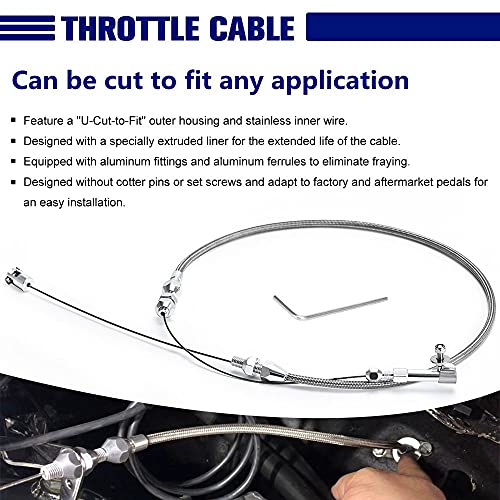 PQY 24" Univeral Throttle Cable Kit Stainless Steel Braided Adjustable Automotive Accelerator Cable Covering Locking Kit - Image 2