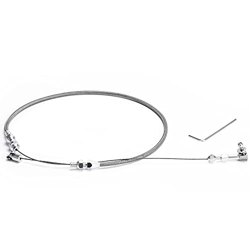 PQY 24" Univeral Throttle Cable Kit Stainless Steel Braided Adjustable Automotive Accelerator Cable Covering Locking Kit - Image 1