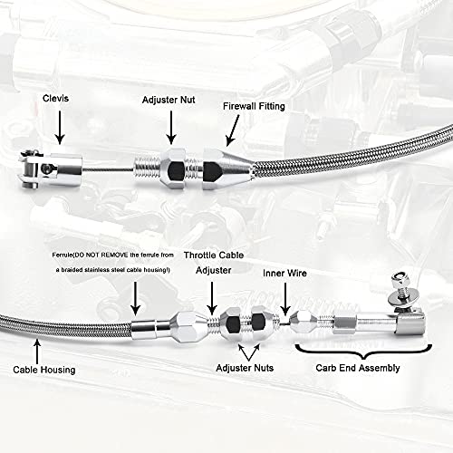 PQY 24" Univeral Throttle Cable Kit Stainless Steel Braided Adjustable Automotive Accelerator Cable Covering Locking Kit - Image 3