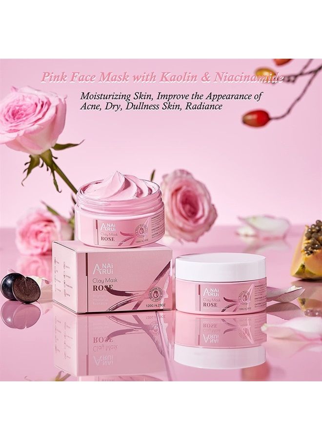 ANAI RUI قناع الطين الوردي بالورد، مع طين الكاولين الوردي، النياسيناميد، الكولاجين، حمض الهيالورونيك المرطب. يقلل المسام، يزيل الرؤوس السوداء، 4.23 أونصة - Image 2