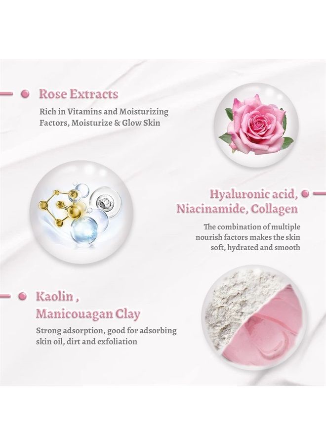 ANAI RUI قناع الطين الوردي بالورد، مع طين الكاولين الوردي، النياسيناميد، الكولاجين، حمض الهيالورونيك المرطب. يقلل المسام، يزيل الرؤوس السوداء، 4.23 أونصة - Image 4