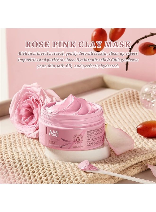 ANAI RUI قناع الطين الوردي بالورد، مع طين الكاولين الوردي، النياسيناميد، الكولاجين، حمض الهيالورونيك المرطب. يقلل المسام، يزيل الرؤوس السوداء، 4.23 أونصة - Image 5