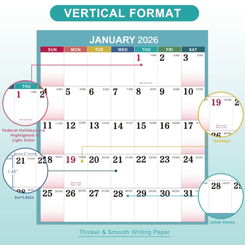 MaaIbok 2026 Yearly Wall Calendar - 2026 Wall Calendar, Yearly Calendar 2026 from Jan. 2026 - Dec. 2026, Vertical, 22.8" x 34.4" (Open) - Bright Blue - Image 3
