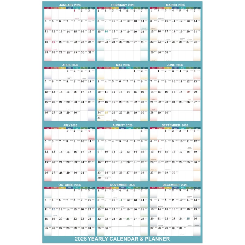 MaaIbok 2026 Yearly Wall Calendar - 2026 Wall Calendar, Yearly Calendar 2026 from Jan. 2026 - Dec. 2026, Vertical, 22.8" x 34.4" (Open) - Bright Blue - Image 1