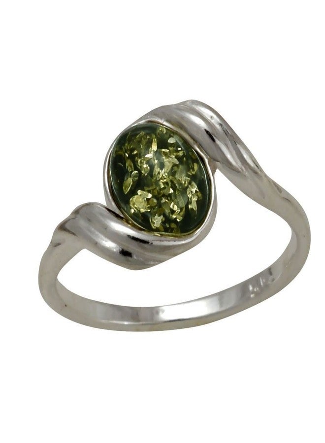 HolidayGiftShops Sterling Silver and Baltic Green Amber Adult Ring Estelle- Size 6.5 - Image 1