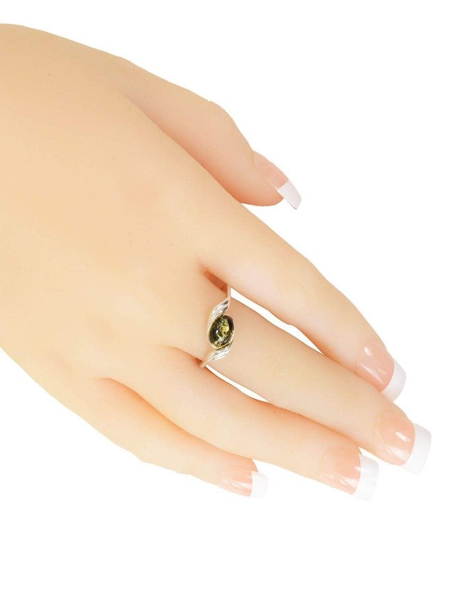 HolidayGiftShops Sterling Silver and Baltic Green Amber Adult Ring Estelle- Size 6.5 - Image 2