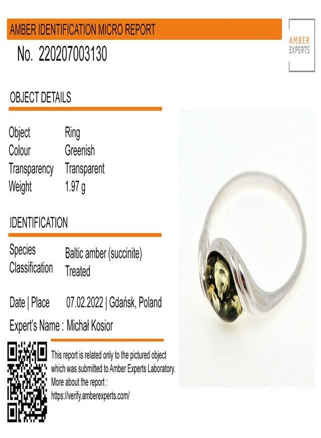 HolidayGiftShops Sterling Silver and Baltic Green Amber Adult Ring Estelle- Size 6.5 - Image 4