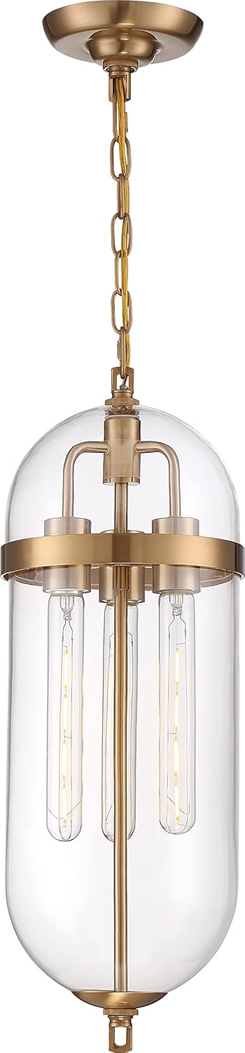 Nuvo 606913 Fathom Pendant Fixture Natural Brass Finish with Clear Glass 3 Light - Image 3