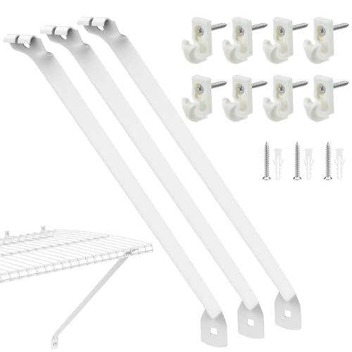 MARRTEUM 12 Inch Wire Shelf Support Brackets Kit Includes 8 Wire Shelf Clips and 3 Brackets 11 Screws and 11 Expansion Tubes for Support Shelves Closet Wardrobe Wall Installation - Image 1