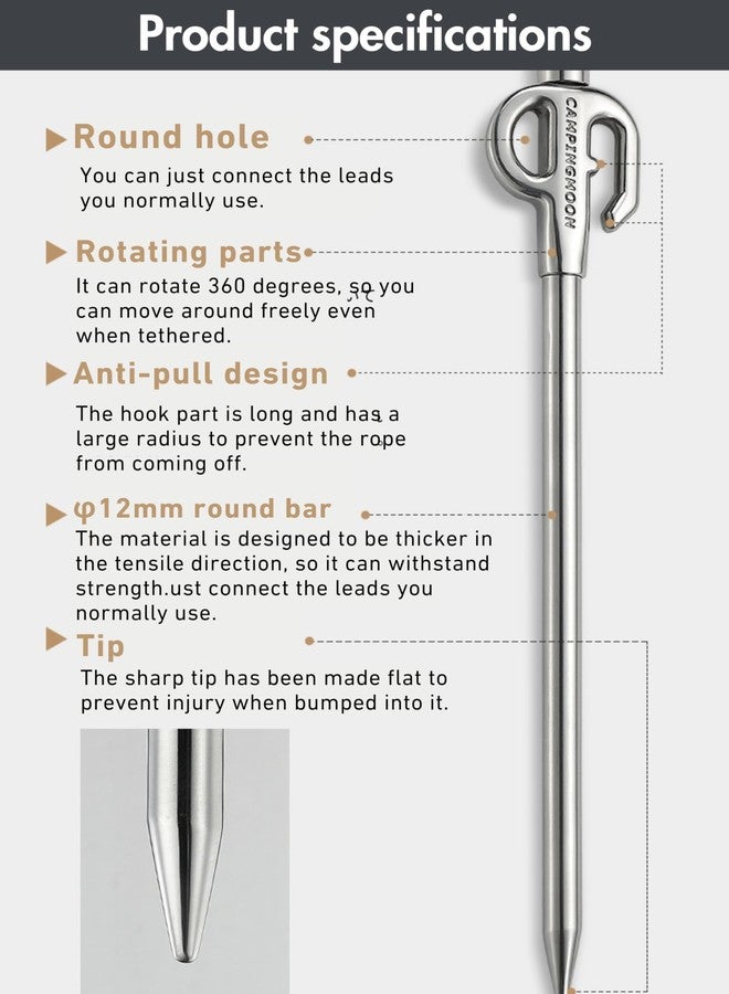 camping moon CAMPINGMOON 11.8-inch Dog Tie Out Stake Stainless Steel for Small Pets Outdoors K45-30 - Image 5