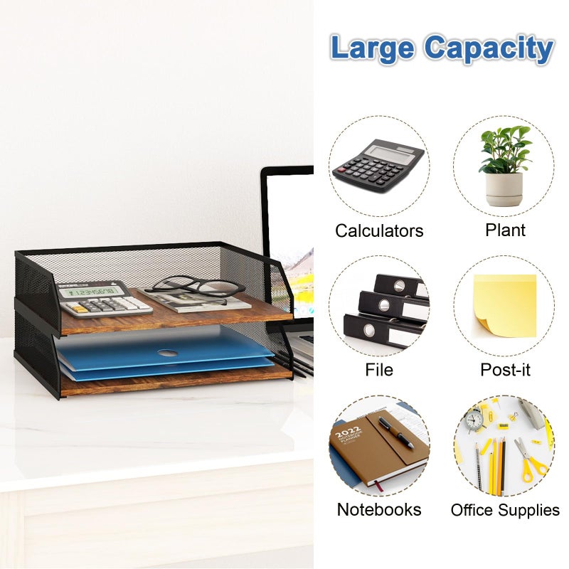 Natwind 2-Tier Stackable Paper Tray, Metal Mesh Desktop Organizer, Paper Sorter, Letter Trays,File Document Storage Rack for for Home, Office, School (Retro) - Image 4