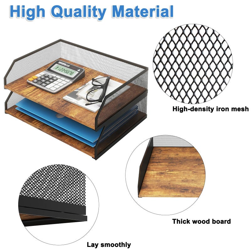 Natwind 2-Tier Stackable Paper Tray, Metal Mesh Desktop Organizer, Paper Sorter, Letter Trays,File Document Storage Rack for for Home, Office, School (Retro) - Image 3