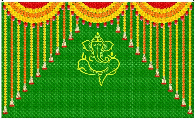 bague Green Banana Leaf Backdrop Cloth for Pooja Decoration Traditional, Background Decoration Cloth for Pooja Background, Curtain Cloth for Festival Fabric 8x5 Feet (Matty Ganesh Addu) - Image 4