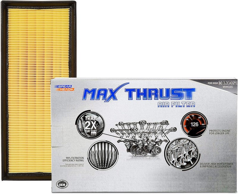 SPEARHEAD MPG Defense Max Thrust Engine Air Filter For All Mileage Vehicles, Fits Like OEM, Restores MPG & Acceleration (MT-349) - Image 1