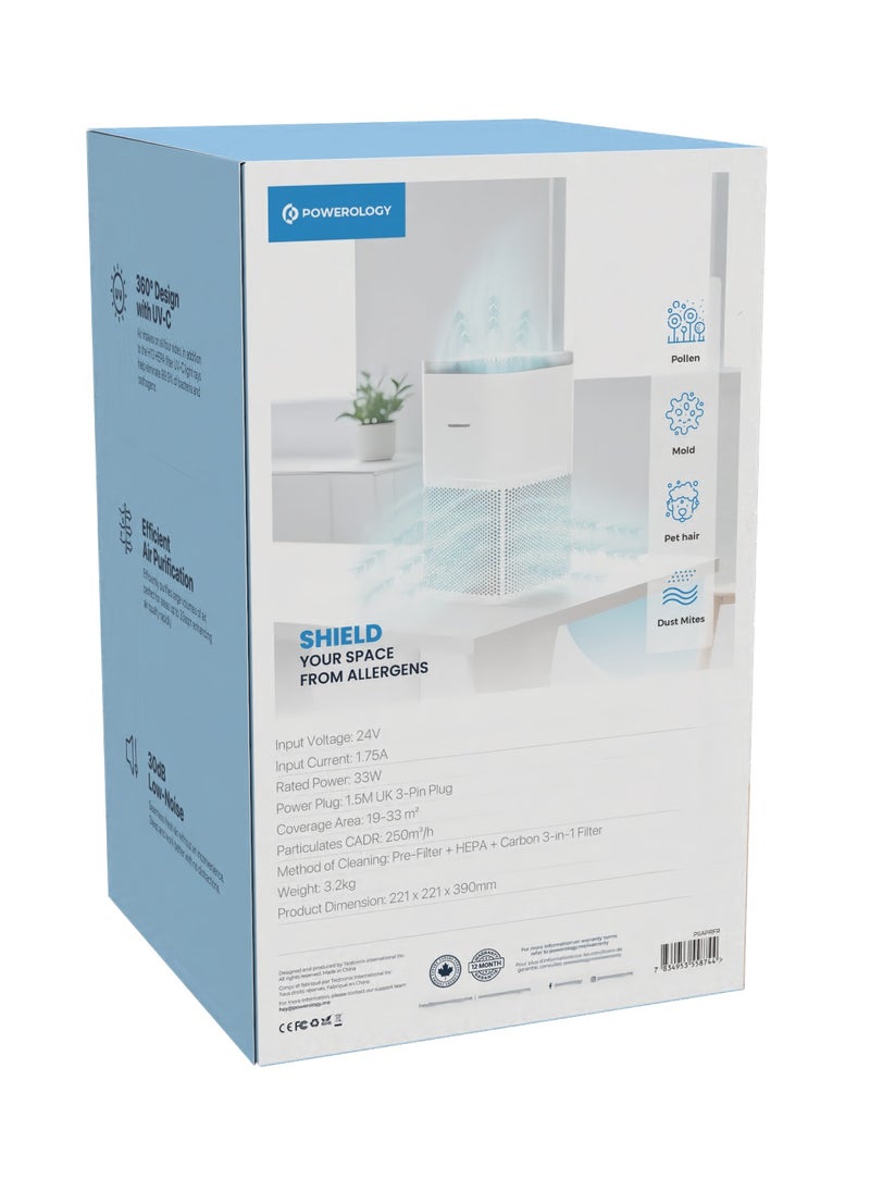 Smart Air Purifier / Eliminate Odor and Smoke / Shield Yor Space from Allergens / Dust Mites/ Pet hair/ Mold/ Pollen / Low-Noise - White