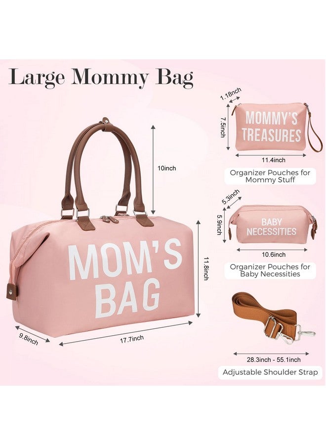 printe Mommy Diaper Bag Tote for Girls with 2 Organizer Pouches, Large Capacity Mom's Bag for Hospital and Weekender Travel, Pink - Image 3