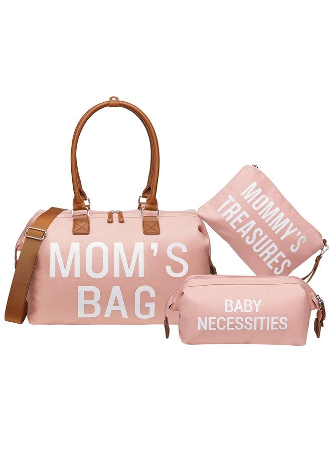 printe Mommy Diaper Bag Tote for Girls with 2 Organizer Pouches, Large Capacity Mom's Bag for Hospital and Weekender Travel, Pink - Image 1