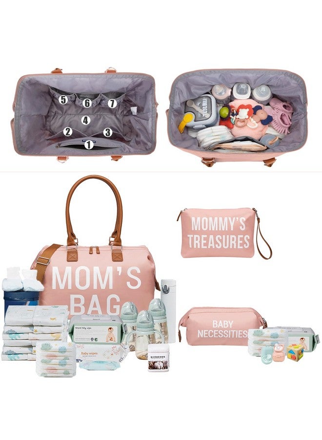 printe Mommy Diaper Bag Tote for Girls with 2 Organizer Pouches, Large Capacity Mom's Bag for Hospital and Weekender Travel, Pink - Image 2