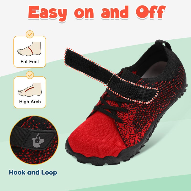 LeIsfIt Kids Shoes Girls Boys Wide Shoes Kids Barefoot Sneakers Lightweight Hiking Shoe for Toddler Little Big Kid RedBlack 2 Big Kid - Image 4