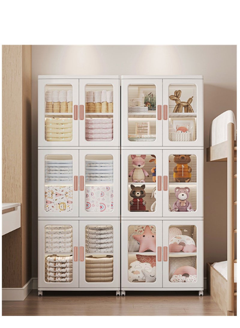 Foldable Storage Cabinet, 3 Tier Plastic Storage Organizers with Doors and Wheels, Portable Wardrobe Closet Storage Bins Floor Organizer Boxes for Bathroom Kitchen Laundry (White, 3 Tier) ﻿ - Image 4