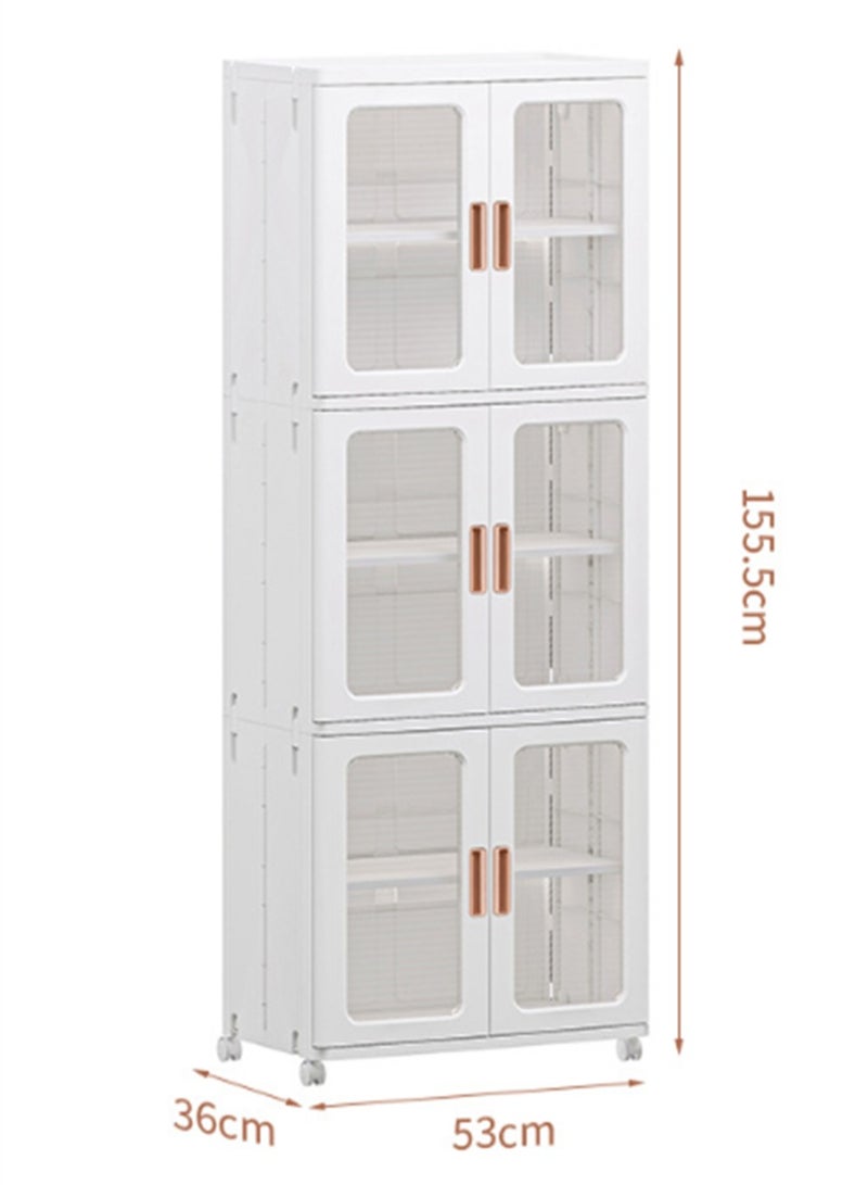 Foldable Storage Cabinet, 3 Tier Plastic Storage Organizers with Doors and Wheels, Portable Wardrobe Closet Storage Bins Floor Organizer Boxes for Bathroom Kitchen Laundry (White, 3 Tier) ﻿ - Image 2