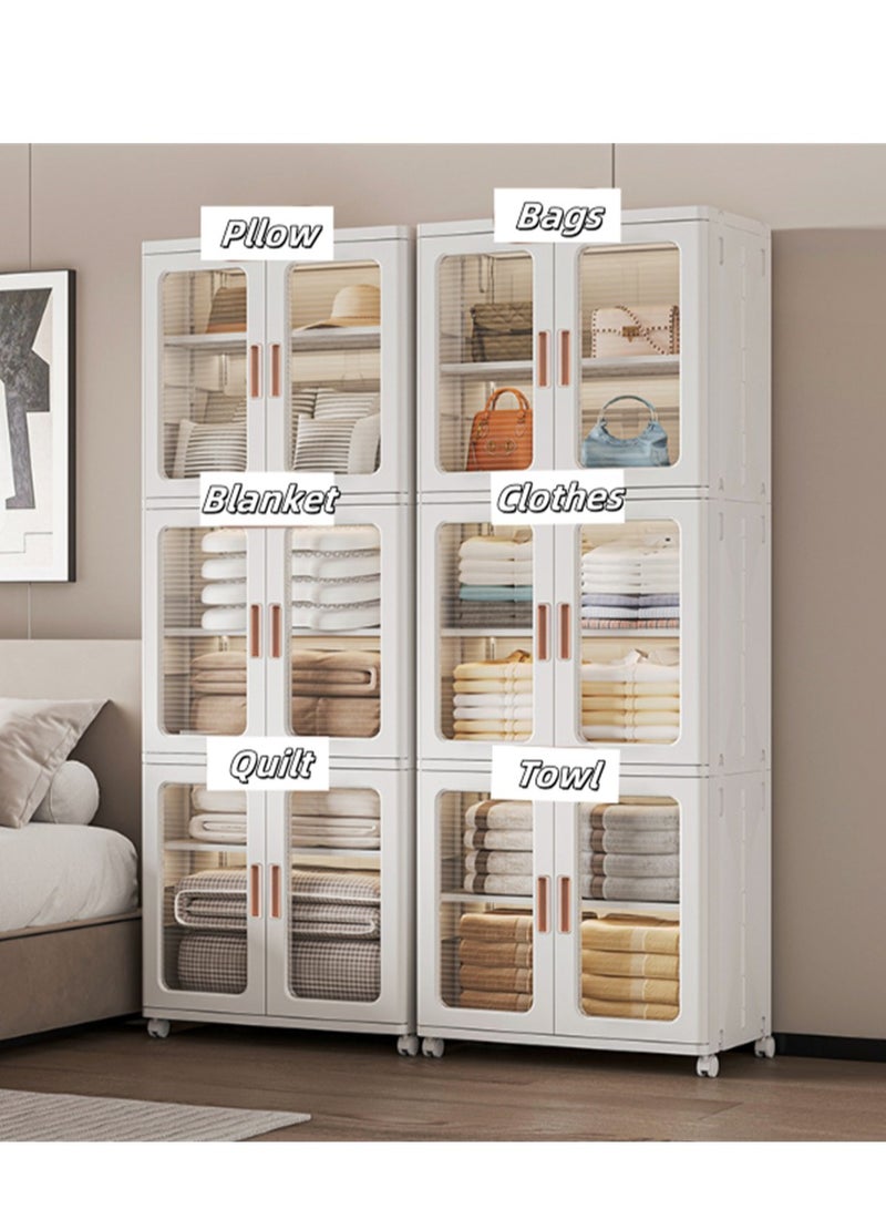 Foldable Storage Cabinet, 3 Tier Plastic Storage Organizers with Doors and Wheels, Portable Wardrobe Closet Storage Bins Floor Organizer Boxes for Bathroom Kitchen Laundry (White, 3 Tier) ﻿ - Image 5