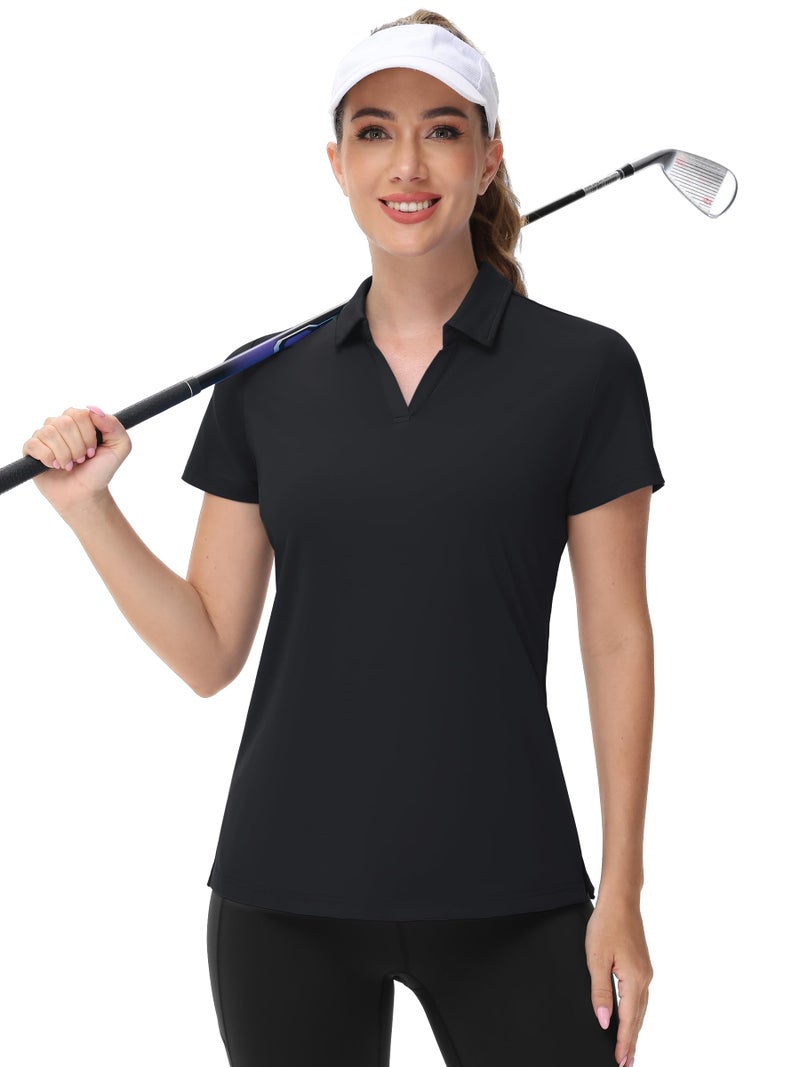 TACVASEN Black Women Polo Shirts UPF 50+ Golf Shirt V Neck Short Sleeve Shirt Sun Protection Collared Shirt for Work Quick Dry, S - Image 5